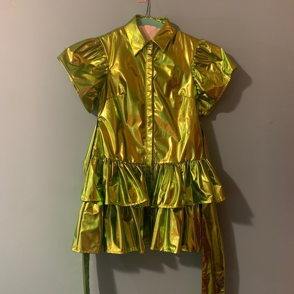 Neon Green Ruffle Dress - Picture 2 of 6